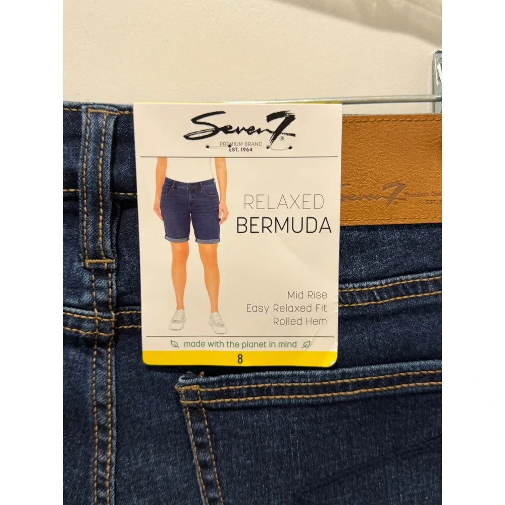 Seven7 Women Relaxed Bermuda Denim Shorts‎ Scottsdale Dark Wash Size 8 NWT